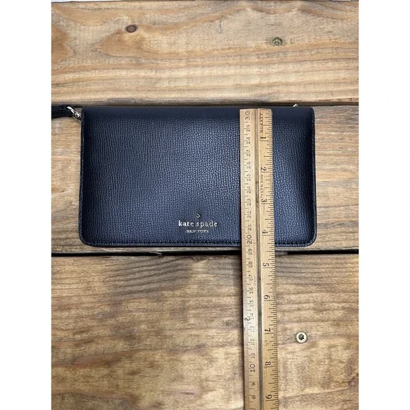 Kate Spade Darcy Large Slim Bifold Wallet Clutch Wristlet Black Light Blue - Picture 7 of 7